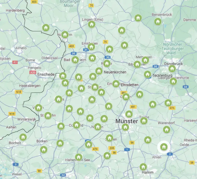 Karte der Stayeasy-Standorte in Nord-West-Deutschland